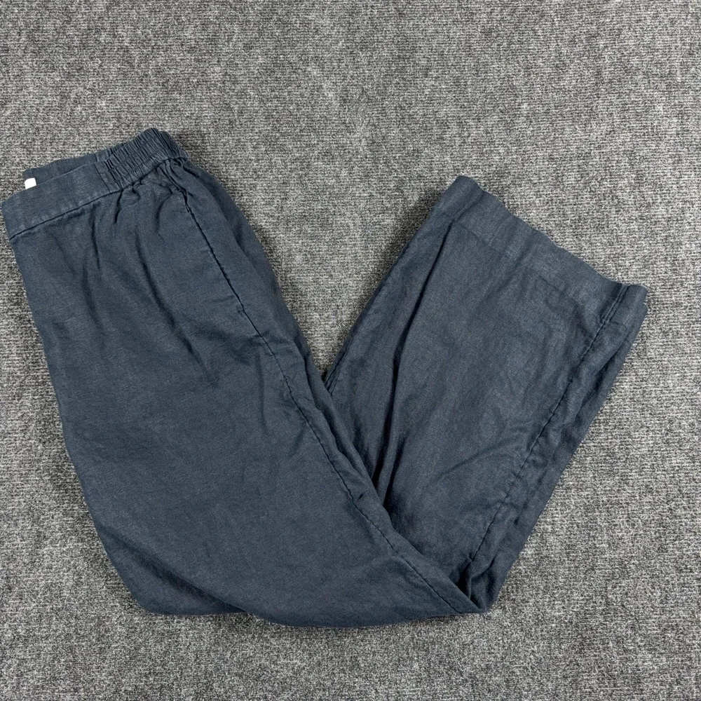 COS Wide Leg Linen Pants Elastic Waist Minimalist Trousers Size 8 Navy Blue
